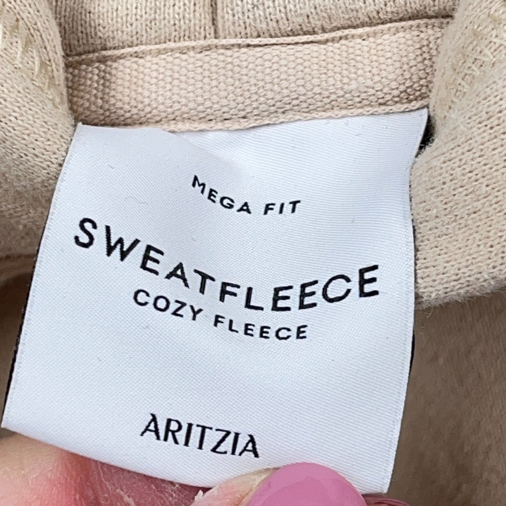 Aritzia Sweat Fleece Hoodie Womens Size 1 Tan Cozy Fleece Mega Fit STAINS - Picture 2 of 13